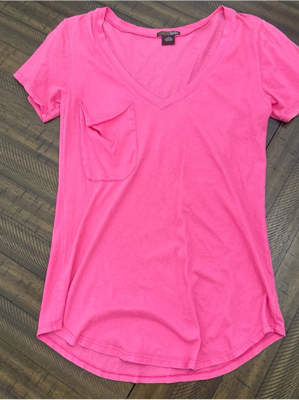 bobi Bright Pink V-Neck Pocket Tee
